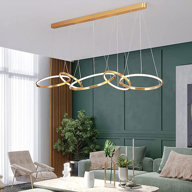 Luxurious Chandelier, Modern Minimalism Circle Rings Led Pendant Light Dining Room Lustre Gold Hanging Lamp Led Indoor Lighting D500+400+400+300+300MM 3000K Brass Metal