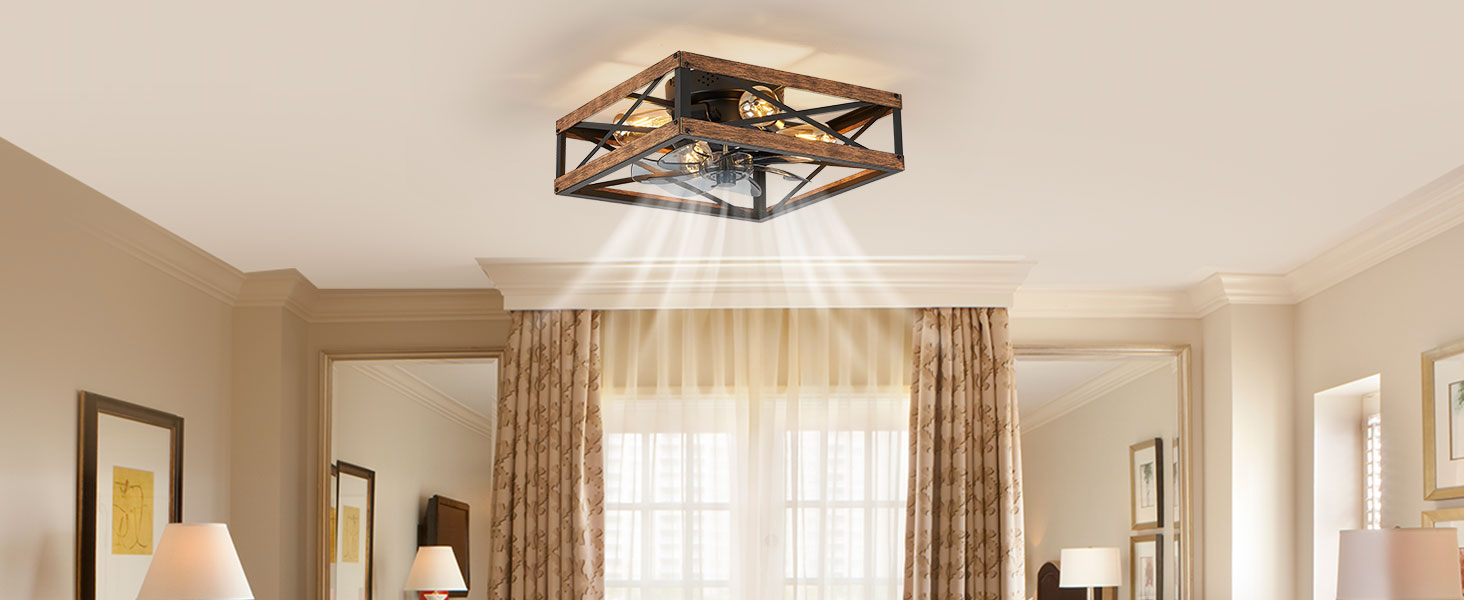 Caged Low Profile Ceiling Fans with Lights and Remote (1)