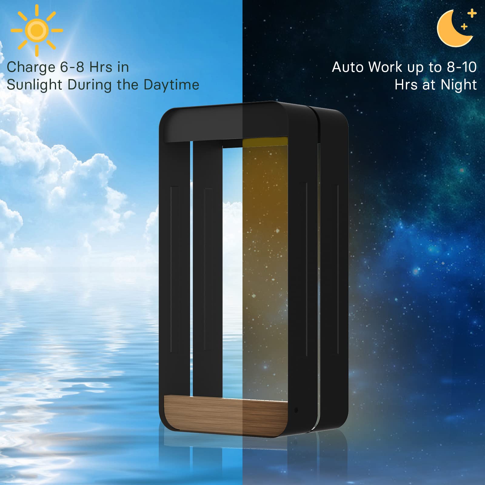 Grand Patio Outdoor LED Solar Power Wall Sconce Shelf Planter, Waterproof Decor Wall Lamp Light with Woodgrain Design for Porch, Patio. Solar Energy, Black