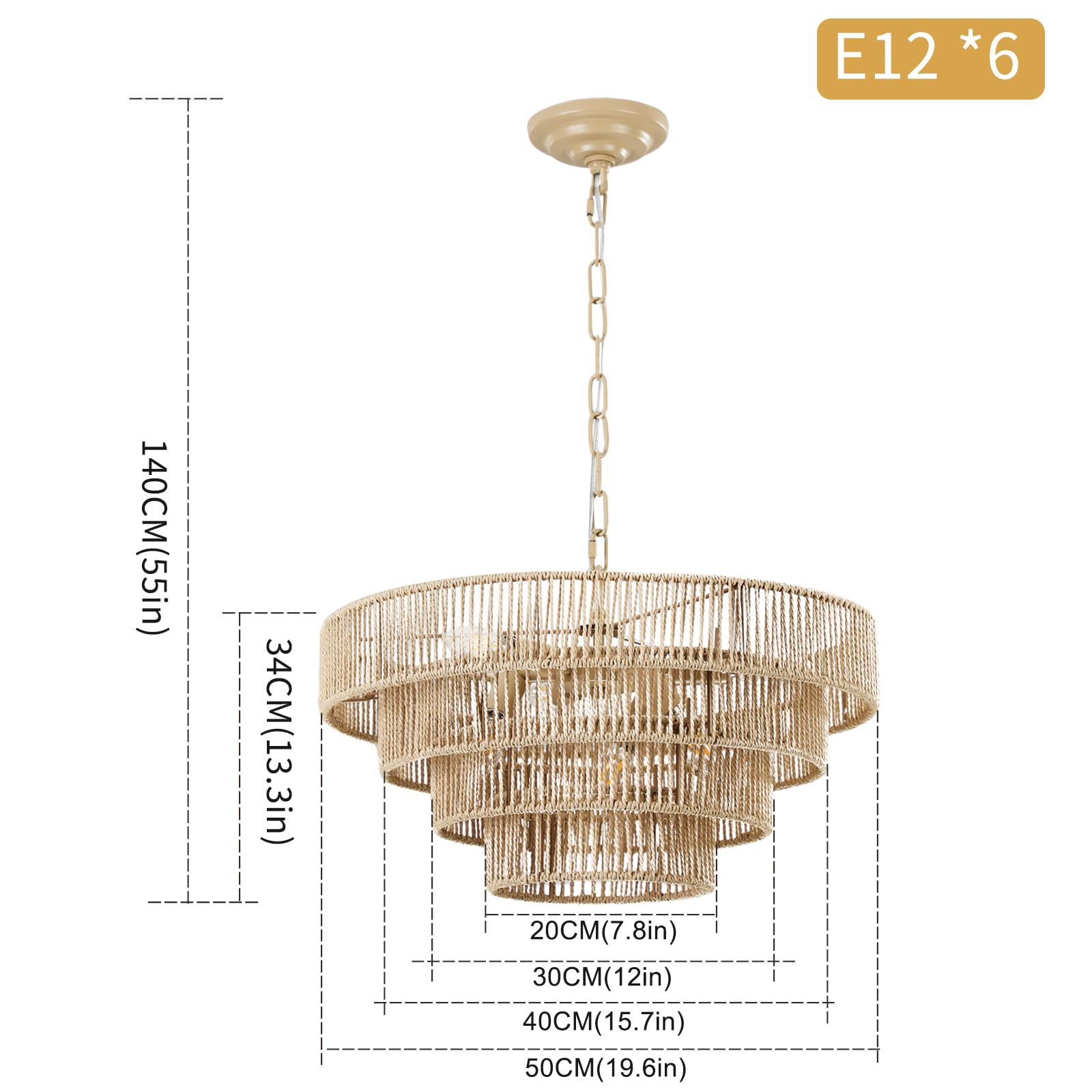 Rattan Pendant Light Boho Large Pendant Light,Wicker Coastal Chandelier for Kitchen Island,Living Room,Dining Room Light Fixtures Over Table E12 Base,Chain Adjustable 