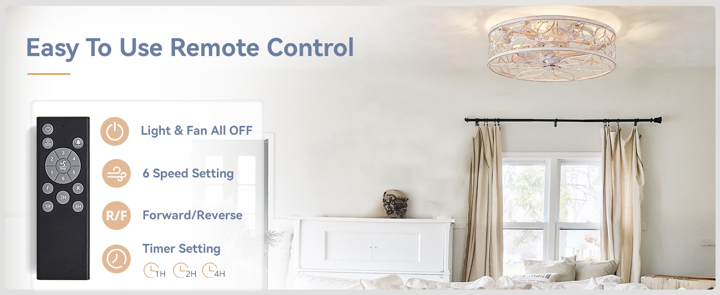 Caged Ceiling Fans with Lights, Farmhouse Flush Mount Ceiling Fan with Remote (18)