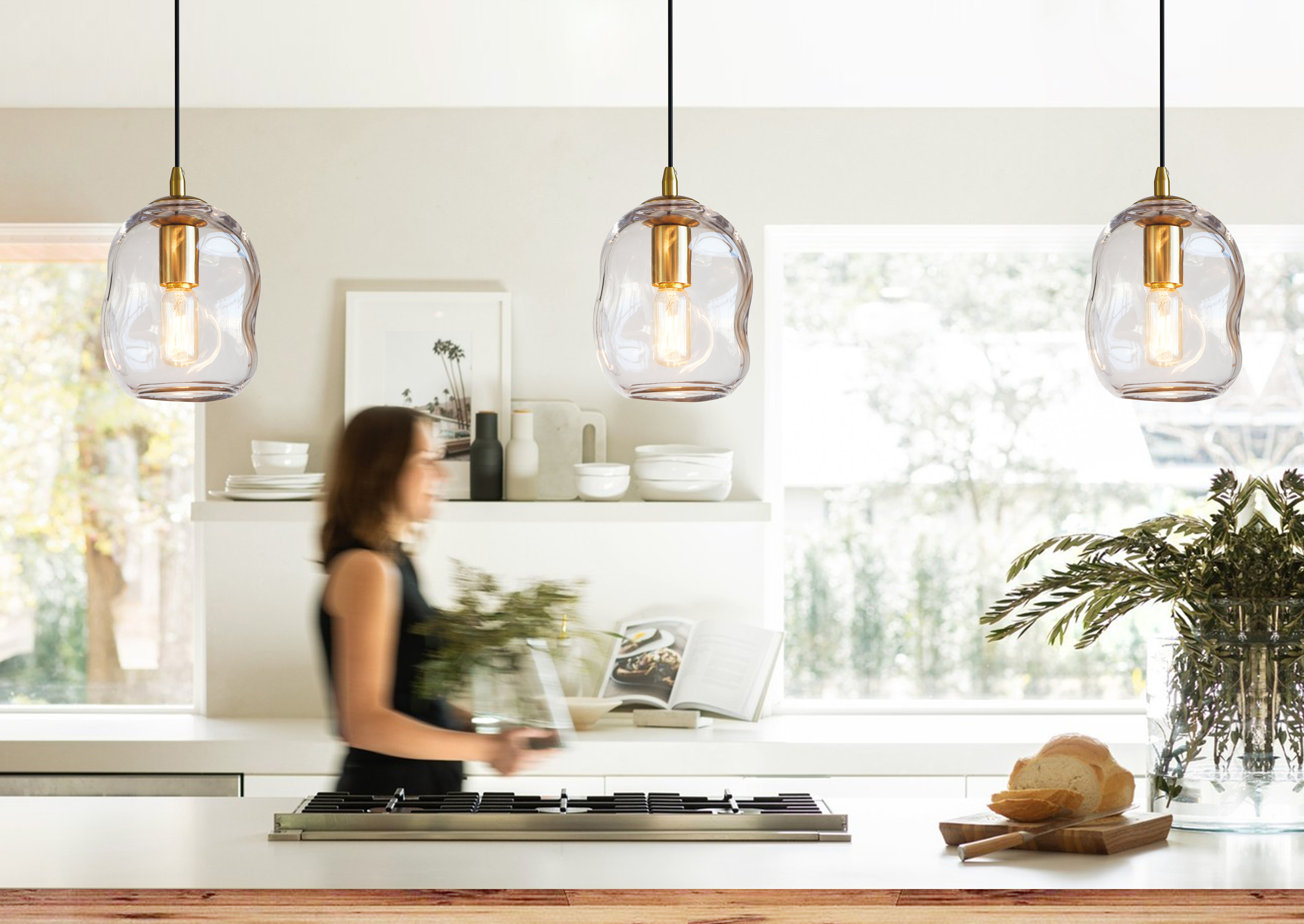 Pendant Lights Kitchen Island Modern Clear Glass Organic Globe Gold Kit (7)