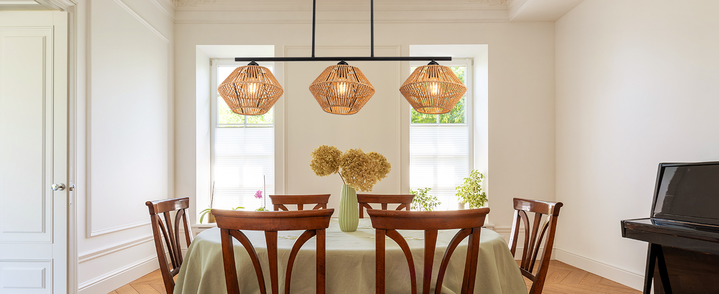 3-Light Rattan Chandeliers for Dining Room (1)