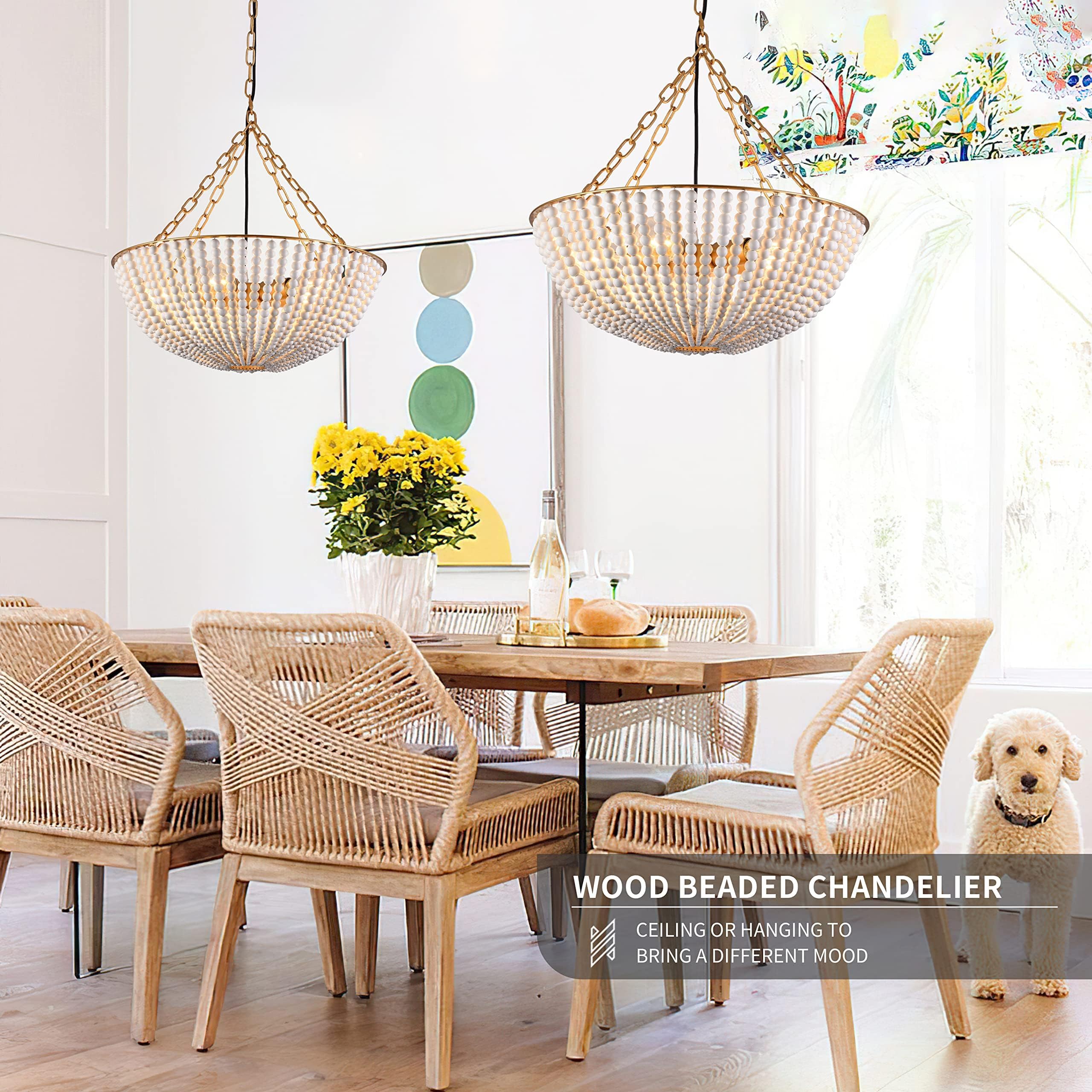 Bohemia Wood Beaded Chandelier Boho Chandelier Bristol Wood Bead Chandelier Beaded Light Fixture for Dining Living Room,Bedroom, Hallway, Entryway 5-Light 