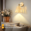 Rattan Rechargeable Battery Operated Wall Sconces Set of Two with Remote, 3 Colors Dimmable Wireless Wall Light, 5200mAh Indoor Wall Lamp with 4 Timer, Boho Sconces Wall Lighting for Bedroo