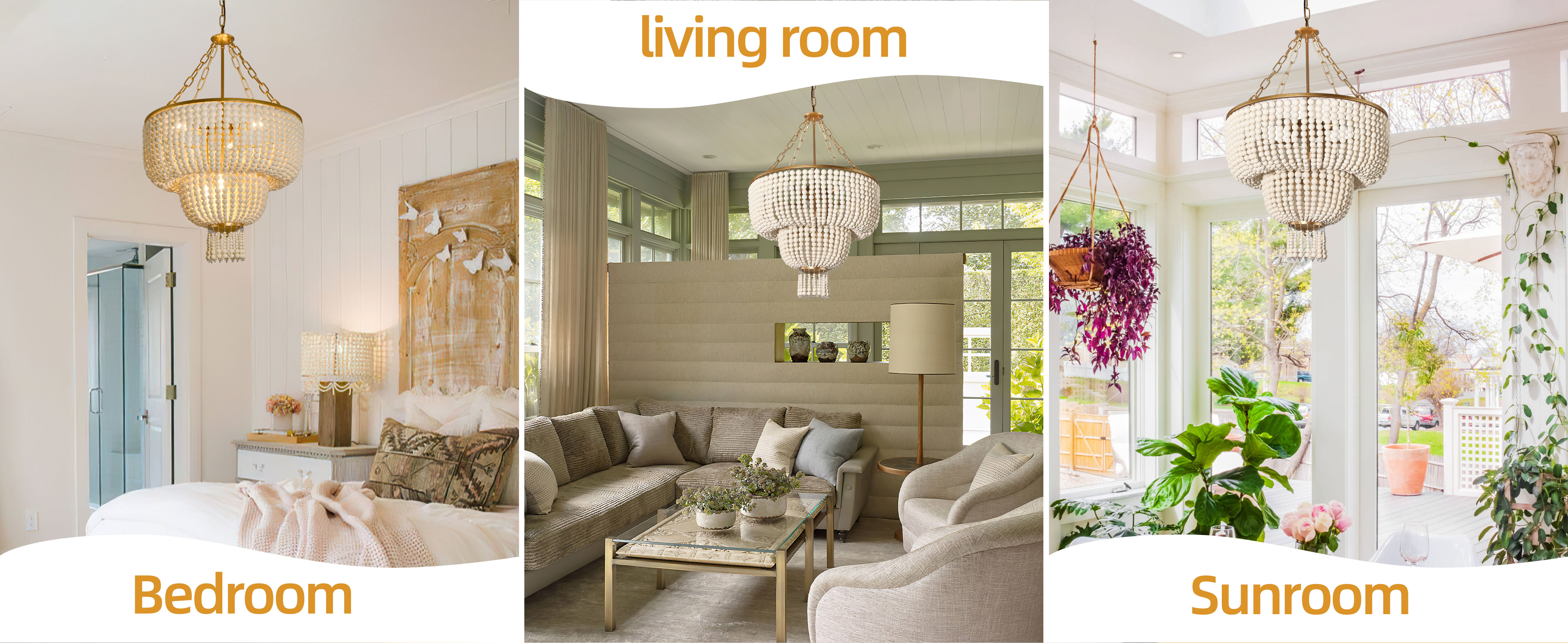 Boho Light Fixtures Ceiling Natural Wood Beaded Chandelier (2)