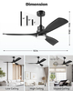 Ceiling Fan with Lights Remote Control, Black Ceiling Fans with 3 Downrods, 3 Blades, Timer, 6 Speed Modern Fan Quiet Reversible DC Motor for Patio Bedroom Outdoor/Indoor 