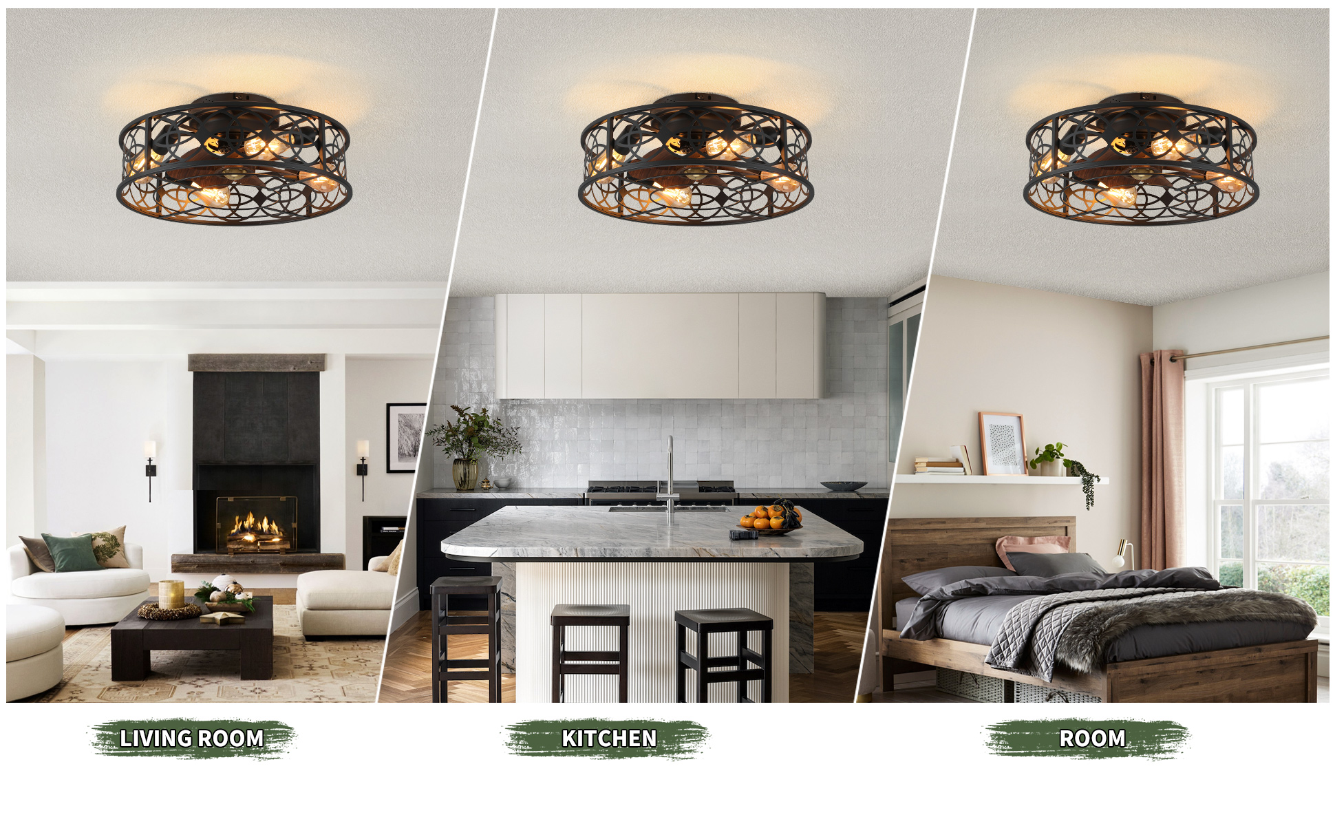 20Caged Ceiling Fans with Lights Remote Control Industrial Low Profile Flush Mount Ceiling Fan (6)