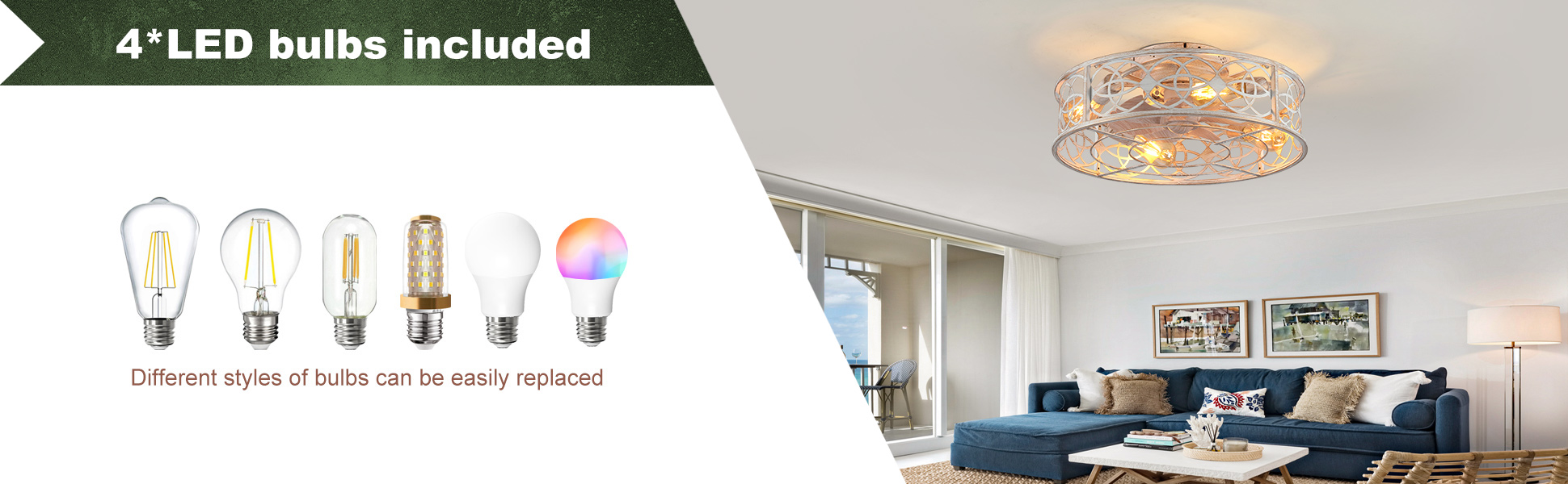 20Caged Ceiling Fans with Lights Remote Control Industrial Low Profile Flush Mount Ceiling Fan (1)