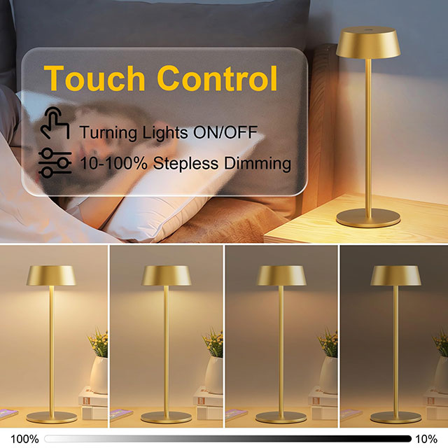 Table Lamps,Battery Operated Table Lamp Cordless Outdoor Touch LED Table Lamp for Restaurant/Living Room/Bedroom 3000K-6000K IP44 Waterproof Battery Capacity 1200mA*2