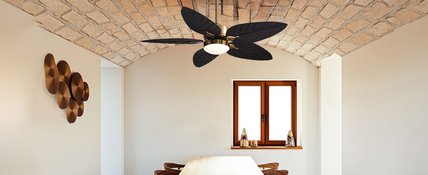 52 Tropical Ceiling Fans with Lights, Indoor Outdoor Black Ceiling Fan with RemoteAPP Control (5)