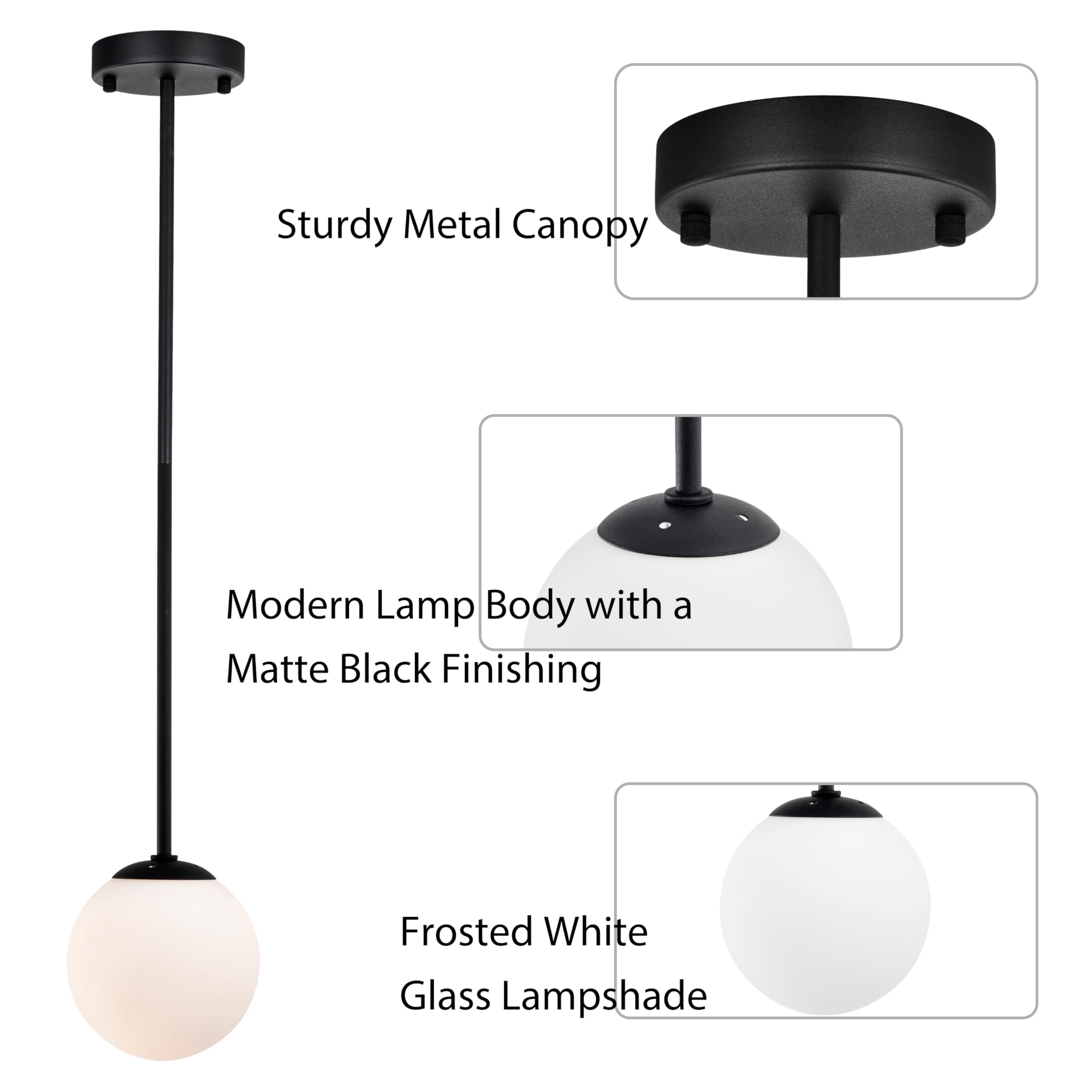 Black Globe Pendant Light Modern Matte Black Pendant Light Fixtures Over Kitchen Island with Frosted Glass Hanging Pendant Light Fixture 