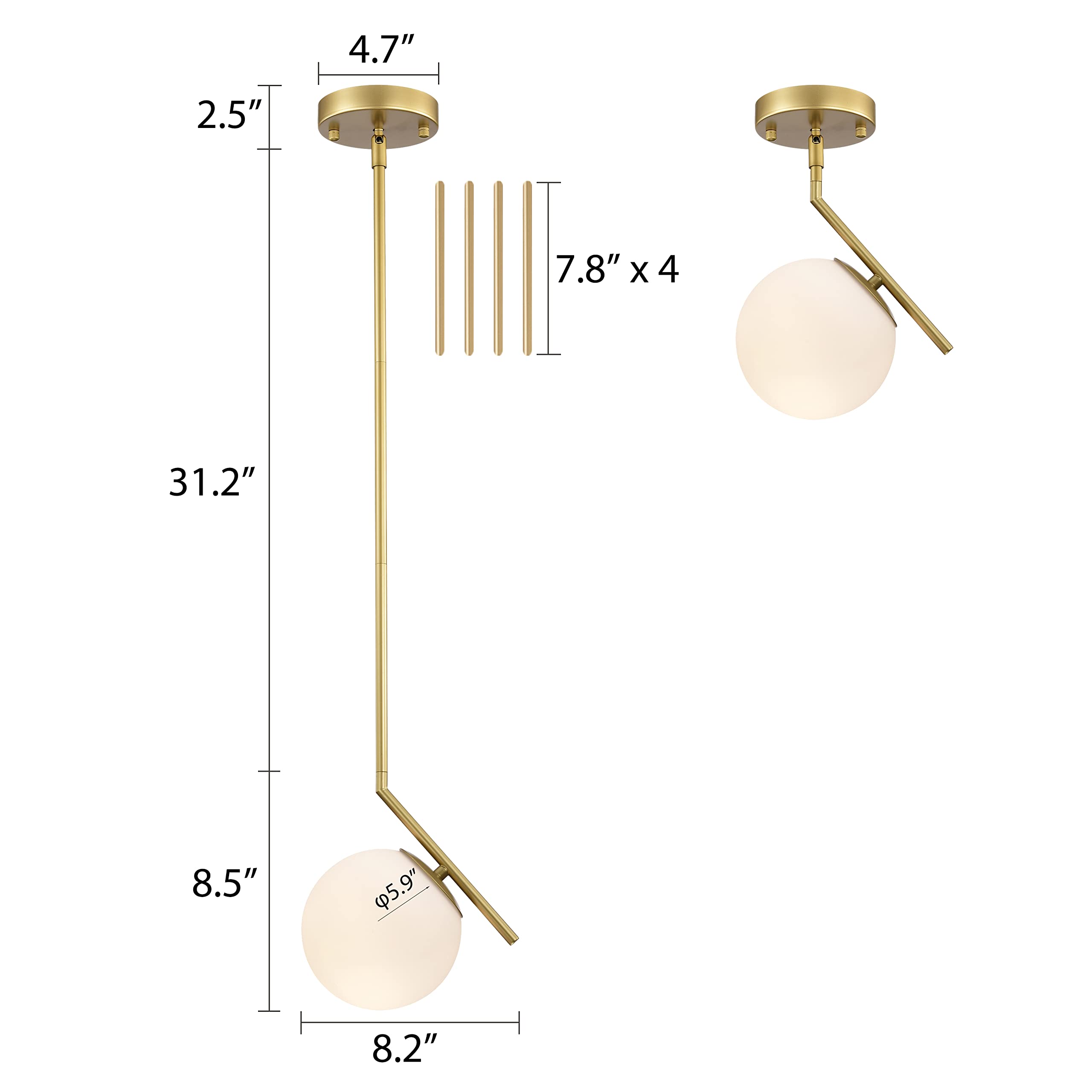 Modern Gold Pendant Light Fixtures Glass Globe Pendant Lighting for Kitchen Island 1-Light Mid Century Pendant Light 