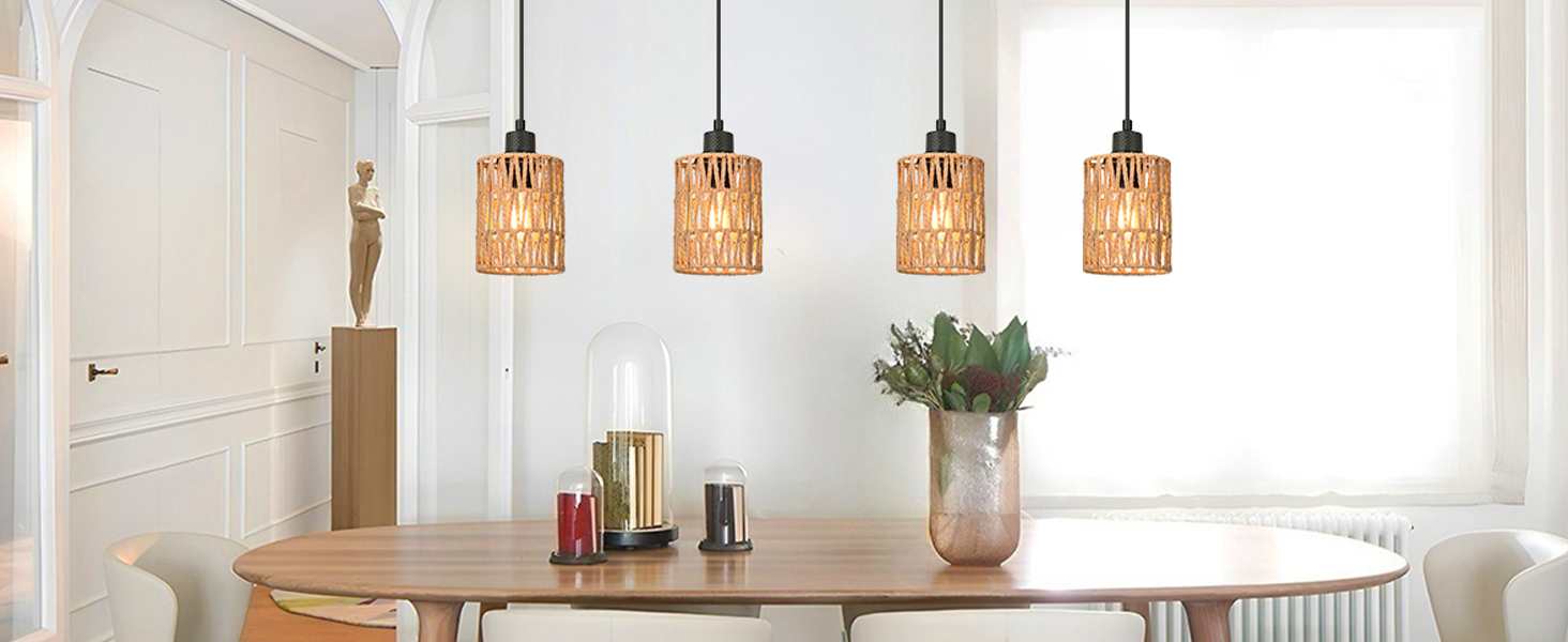 Boho Rattan Pendant Light for Kitchen Island (1)