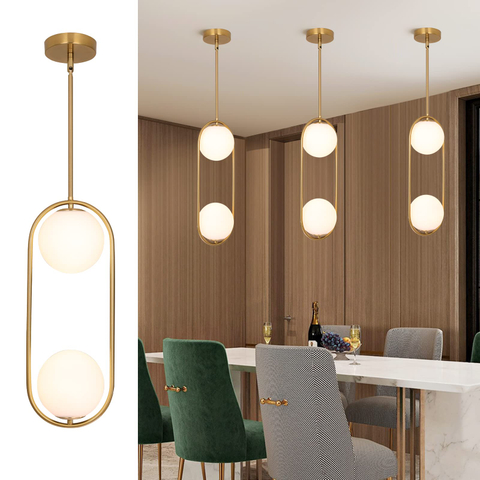 Modern Pendant Lighting Mid Century Globe Pendant Light Fixture Pendant Chandelier Hanging Lighting Fixture with White Globe Glass Lampshade for Kitchen Island Dining Room Bedroom 