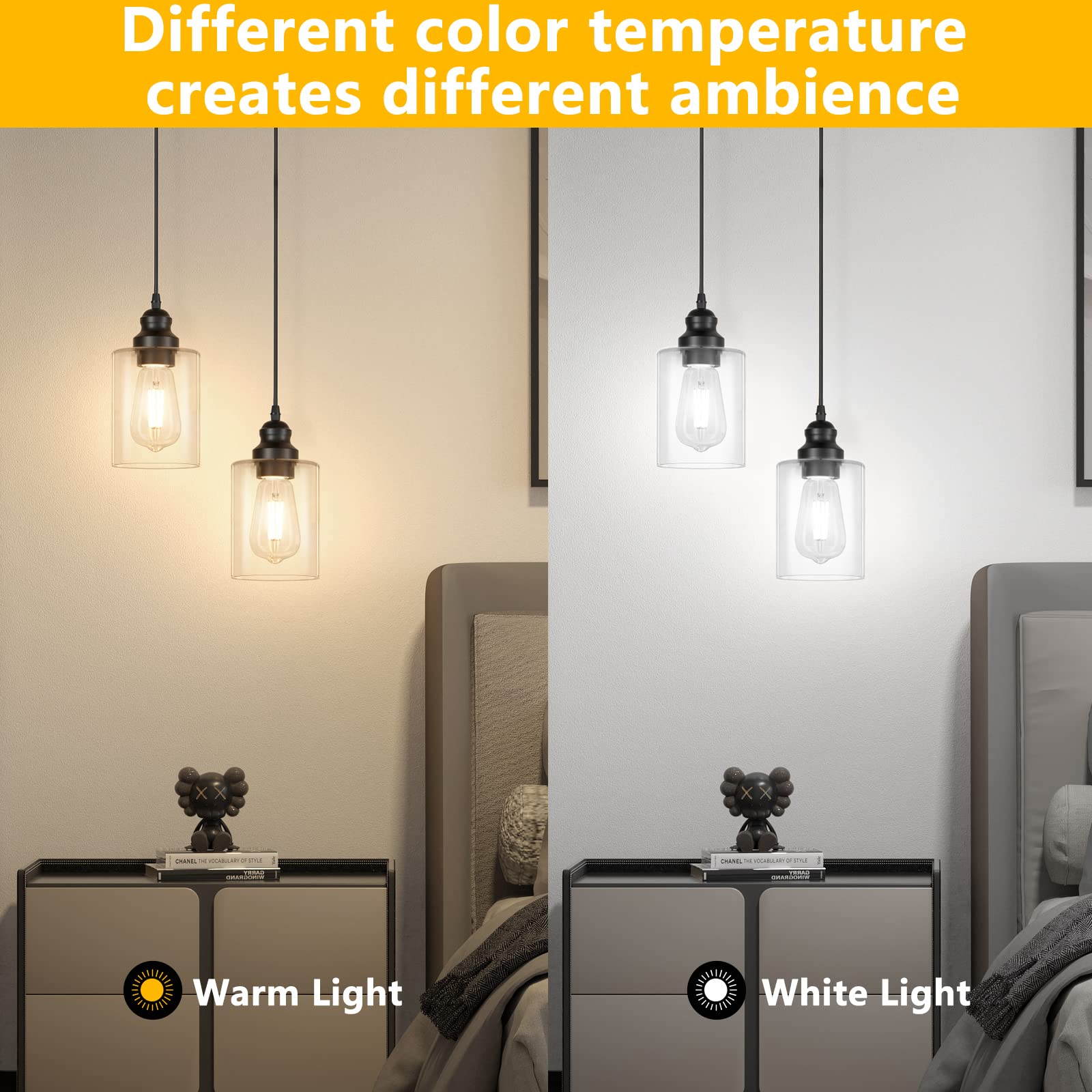 Hanging Pendant Lighting Fixtures, Adjustable Black Hanging Ceiling Lamp with Clear Glass Shade, Modern Pendant Light for Kitchen Island, Dining Room, Bedroom, Hallway 