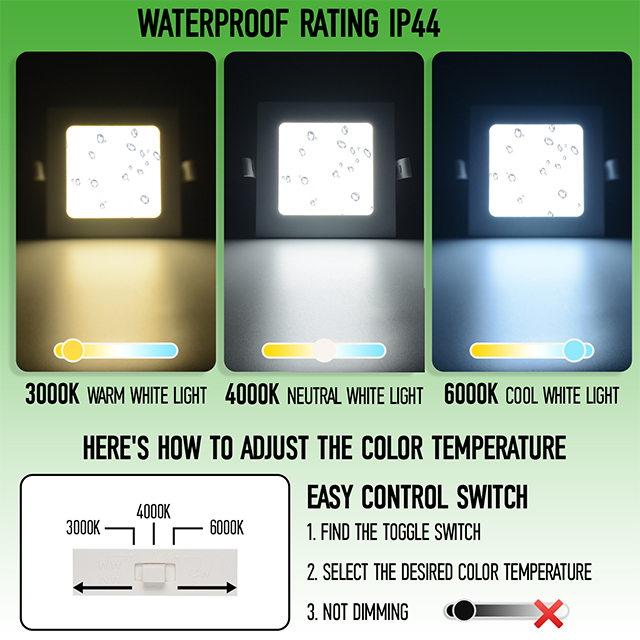 6W 3CCT Square Recessed LED Panel Light with CCT Switch | 120&times;120mm