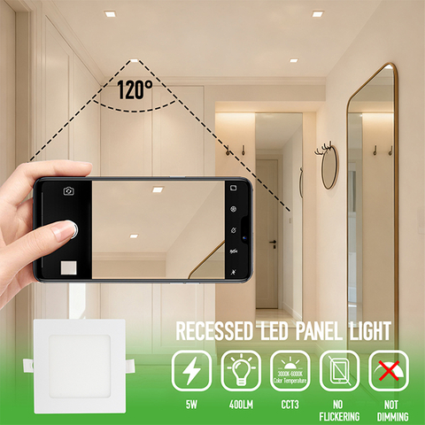 5W 3CCT Square Recessed LED Panel Light with CCT Switch | 85&times;85mm