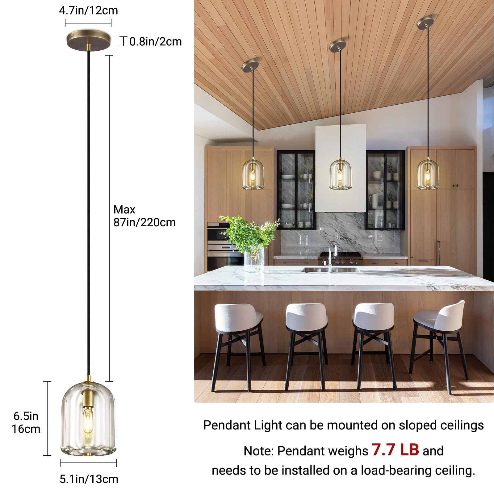 Modern Pendant Lights Kitchen Island,Crystal Pendant Light,Kitchen Pendant Lighting Over Island,Glass Pendant Light Fixtures,Indoor Brass Pendant Lights,E12 Bulb Included