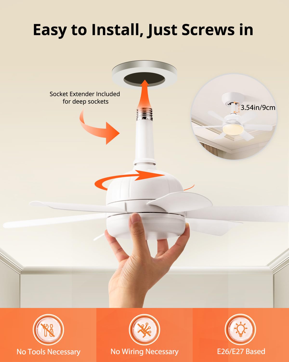 Socket Fan Light with Remote, E26 Base 17.7