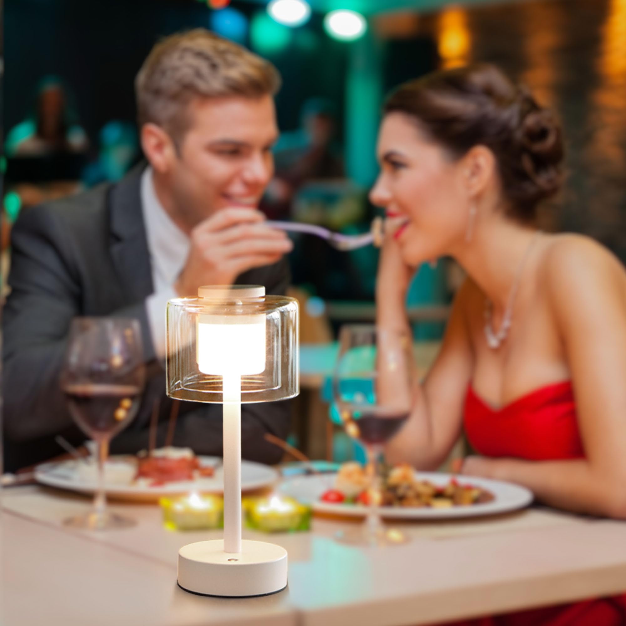 Industrial Touch Control Table Lamp 11"H 3-Way Dimmable Bedside Lamp Rechargeable Nightstand Lamp with Glass Shade for Bedroom Living Room Dining Room Patio Outdoors