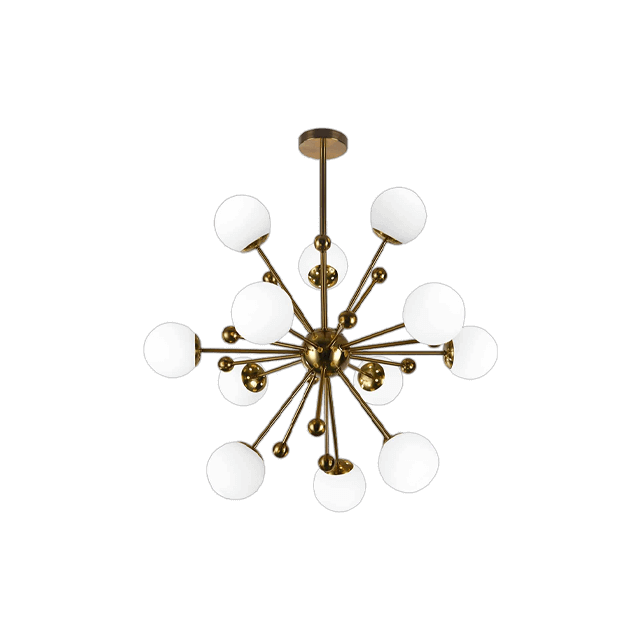 Electroplated Copper Natural LED Milk White Glass Modern Pendant Light With 12 Bulbs E27 Head