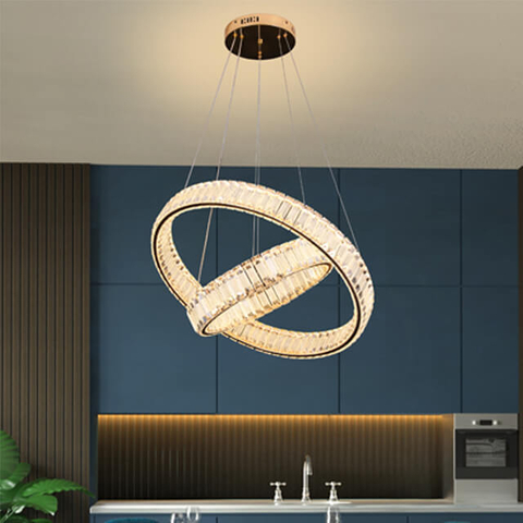 600+400Mm56+56W Two-Colour Light Source Hardware + Crystal Sheet Crystal Chandelier Pendant Light For Dining Table Interior Ceilings