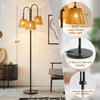 Rattan Floor Lamp, 68in. Boho Floor Lamps with Natural Shade, 3-Light Tree Lamp for Coastal, Beach or Bohemian Style Decor, E26 Socket, On/Off Footswitch Lamp for Living room, Bedroom (Bohemian-Black)