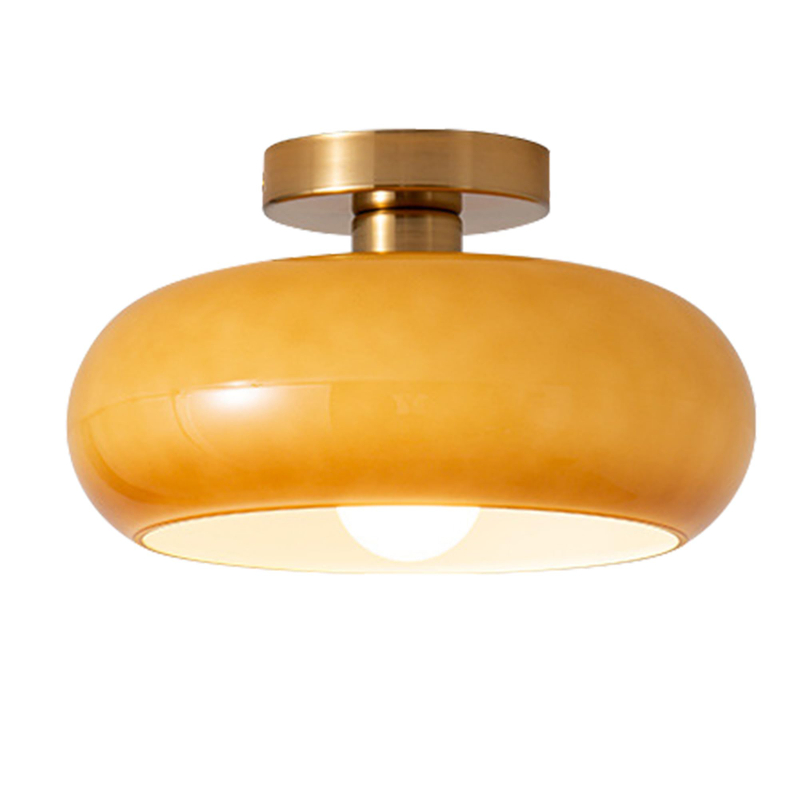 Semi Flush Mount Ceiling Light Fixture Gold Mid Century Modern Ceiling Lighting with Orange Dome Glass Shade Hallway Light Fixtures Ceiling Lamp for Bedroom Living Dining Room Kitchen 
