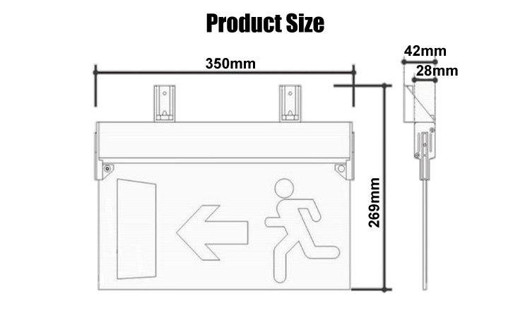 3. Product dimension drawing L350W269H42mm Modern LED outdoor lighting wholesale emergency lamp IP20 indoor lighting