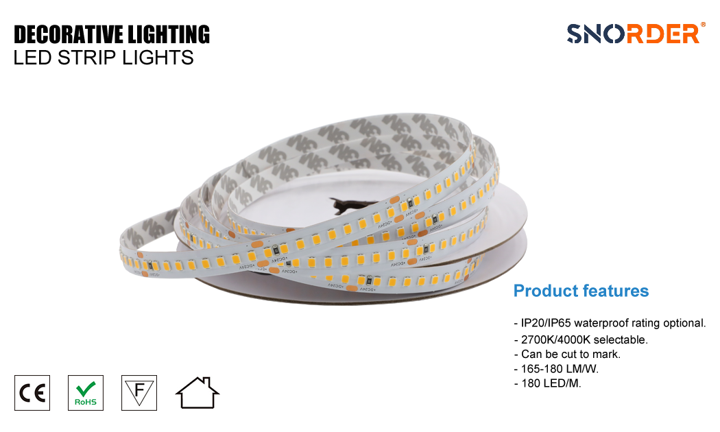 1. 7.2W LED modern light strip 2835SMD 180LED wholesale high-efficiency light strip 2700K 4000K optional, 5m per roll and 10m per roll optional.