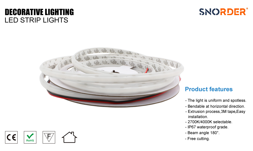 1. Cut-free LED strip IP67 waterproof and dustproof 2700K 4000K can choose 12W outdoor light strip