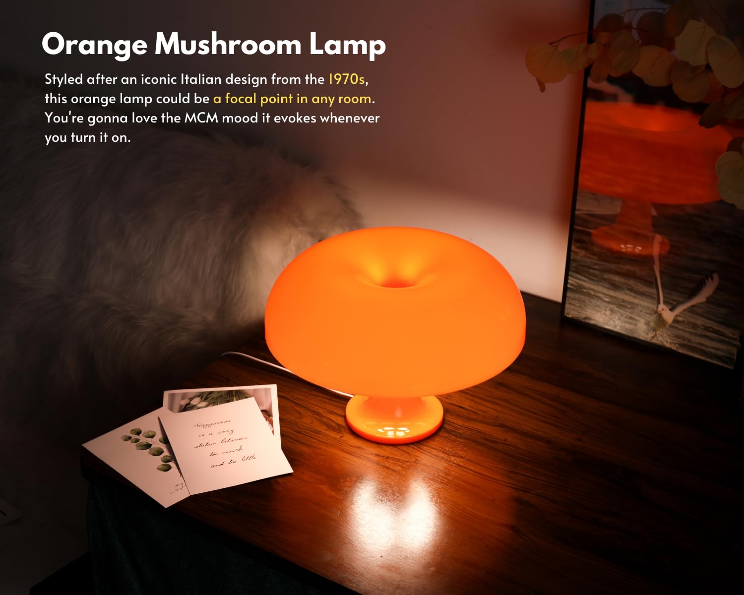  Mushroom Lamp, Dimmable Mushroom Table Lamp with 3 Lighting Modes, 70s Retro Lamp Mid Century Modern Lamp Mushroom Shaped Donut Lamp for Bedroom, Cool Home Decor Aesthetic Lamp
