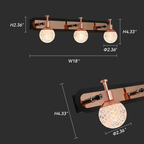 3 Lights Bathroom Vanity Light Over Mirror,Rose Gold Bathroom Light Fixtures with Warm/Neutral/White Light,Modern Vanity Light for Bathroom,Bedroom 