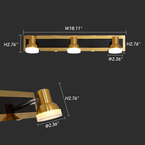 Black and Gold Bathroom Lighting Fixtures Over Mirror, Modern Vanity Lights Features 360 Rotatable Head, 3 Light Color Options Bathroom Vanity Light for Mirror, Bathroom 