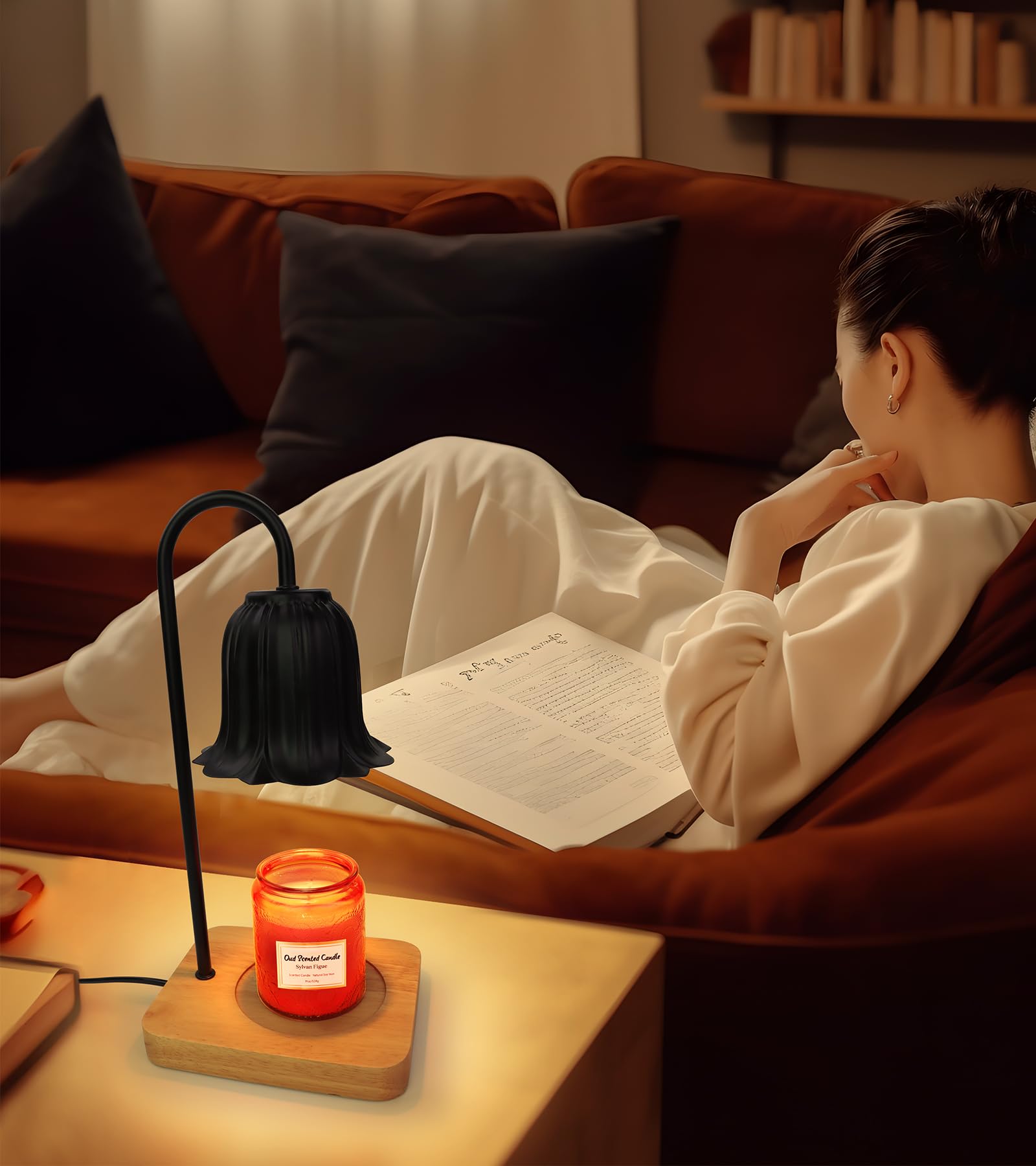 Candle Warmer Lamp, Dimmable Candle Warmer with 2 Bulbs, 2H/4H/8H Timer Candle Lamp Heater for Home Scented Large Small Jar Candles (Black) (Black Flower) 