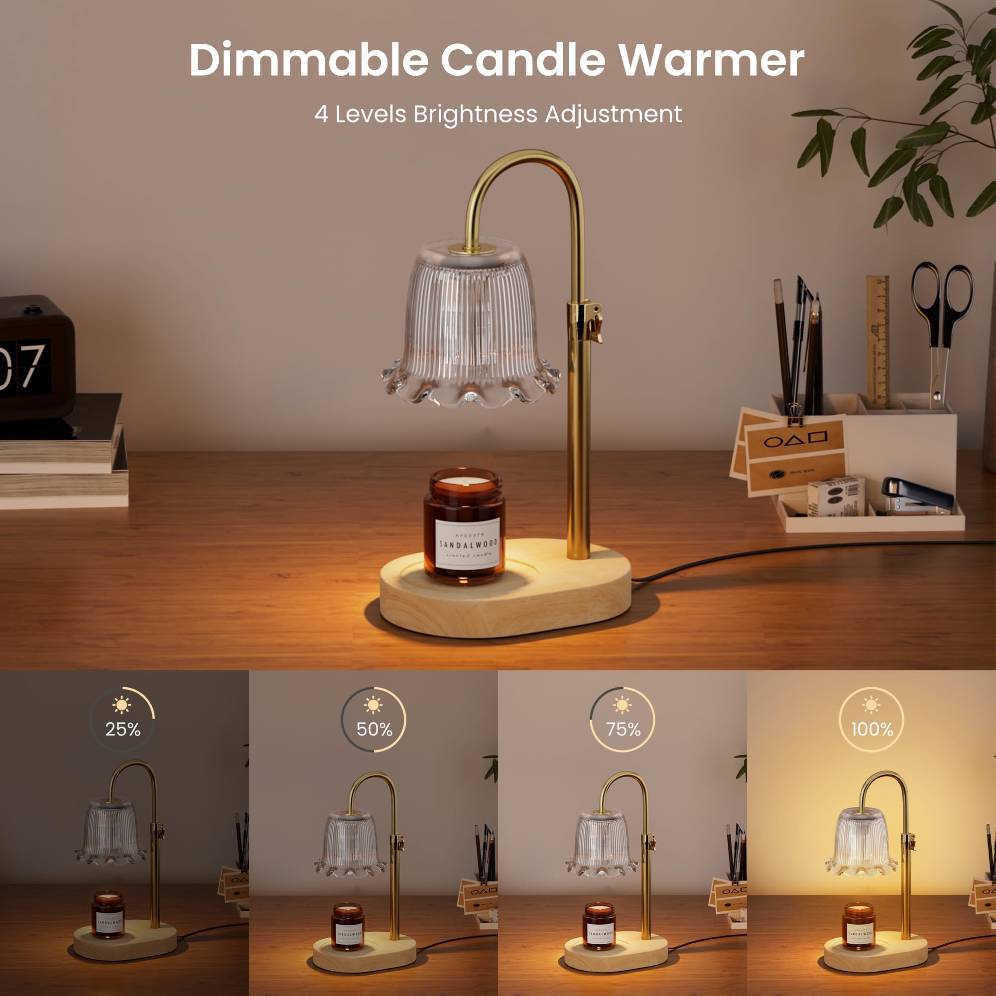 Candle Warmer Lamp with Timer, Candle Lamp Warmer 4 Level Dimmable, Mothers Day Gift and House Warming Gift New Home Bedroom Decor Adjustable Candle Warmer Lamp for Jar Candles for Bedroom 