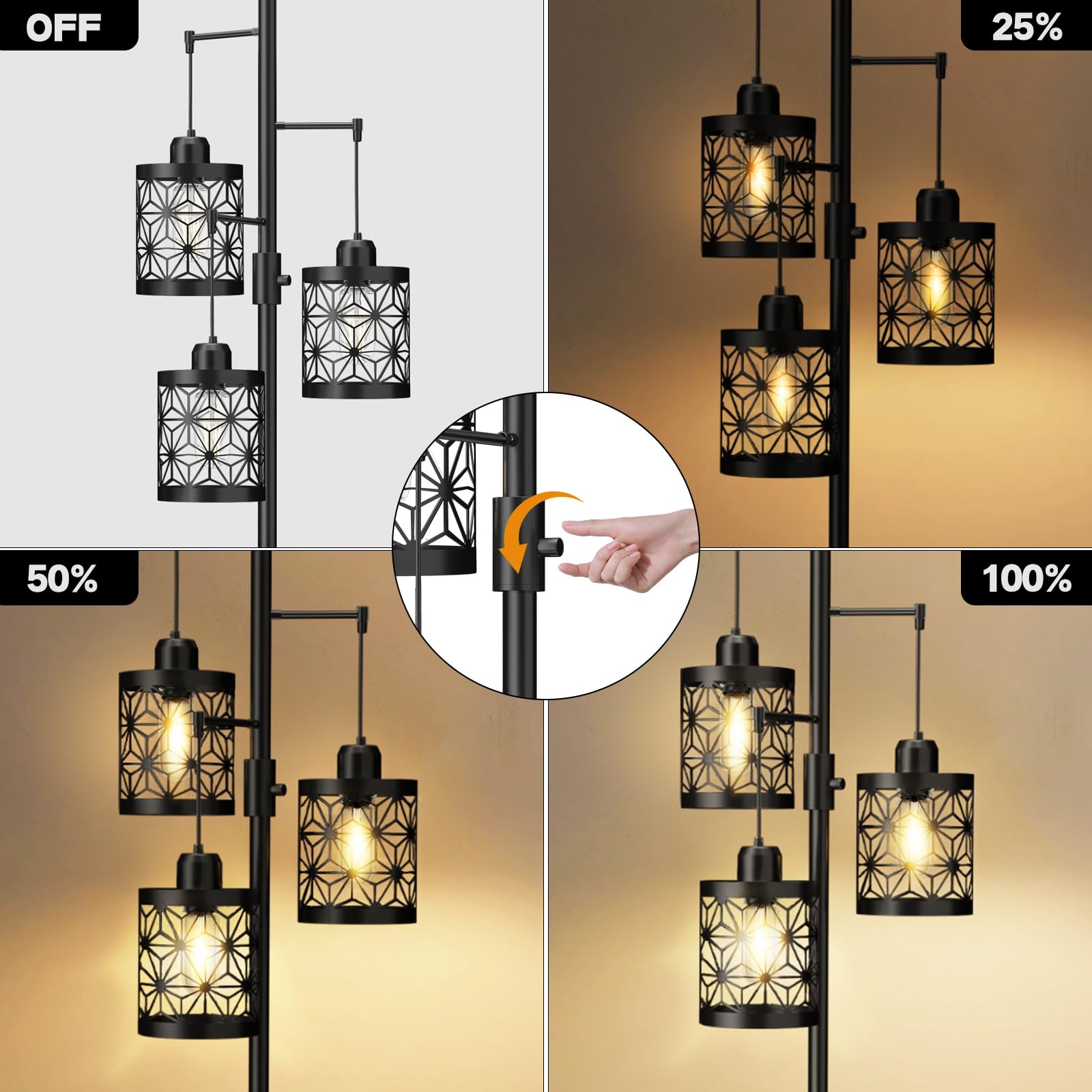 Floor Lamp, Floor Lamp for Living Room, Modern Floor Lamp for Bedroom, Standing Tall Floor Lamps for Office, Dimmable Floor Lamp with Bright 3X 800LM LED Edison Bulbs 