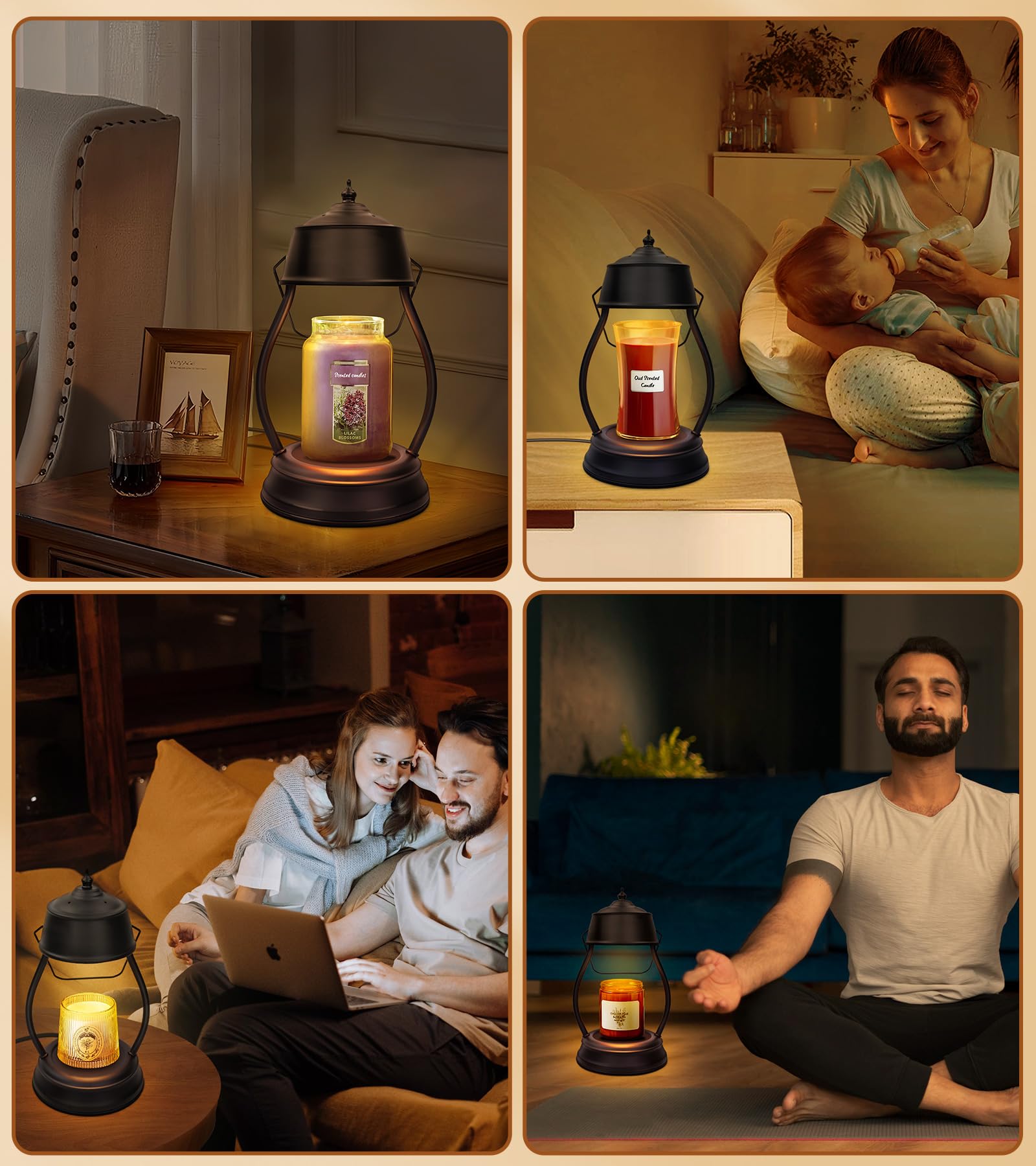  Candle Warmer Lamp, Dimmable Electric Lantern Candle Warmer with Timer, Home Decor Black Candle Lamp Warmer, Birthday Presents for Women, Large Lamp Candle Warmer Birthday Presents for Mom 