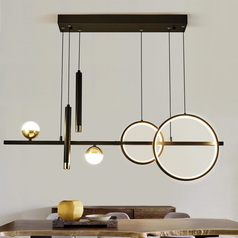 39" Modern Linear LED Chandelier, Dimmable LED Kitchen Island Pendant Light with Remote Control, Black and Gold Modern Chandelier for Dining Room