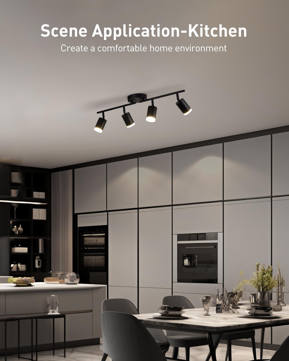 Flexible Led Track Lighting, 4-Light Black Track Lighting Fixtures Ceiling, Ceiling Spotlight with Foldable Light Arms for Kitchen, Closet, Bedroom(GU10 Socket, Bulbs Not Included) 