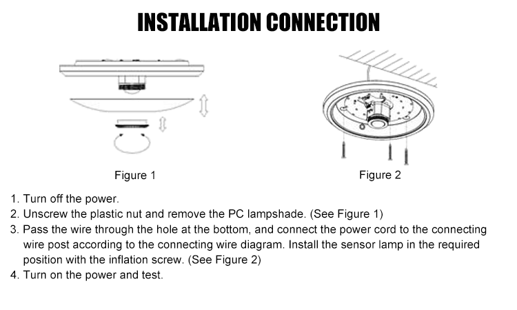 3. Schematic diagram of product installation LED modern induction lamp, wattage 20W (40PCLED) voltage 110-240VAC IP20 indoor lighting wholesale made in China