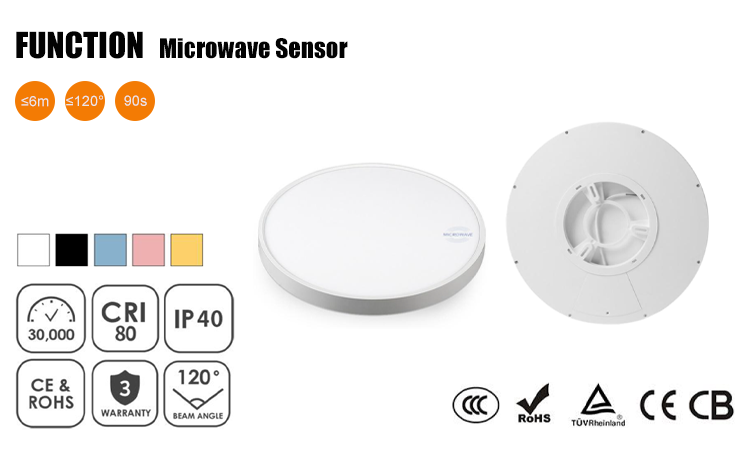 8. Microwave induction LED ceiling lamp, 18W 24W 36W 45W 64W optional, wholesale LED round ceiling lamp IP40 indoor lighting ABS material, two installation methods, ceiling installation, ceiling installation