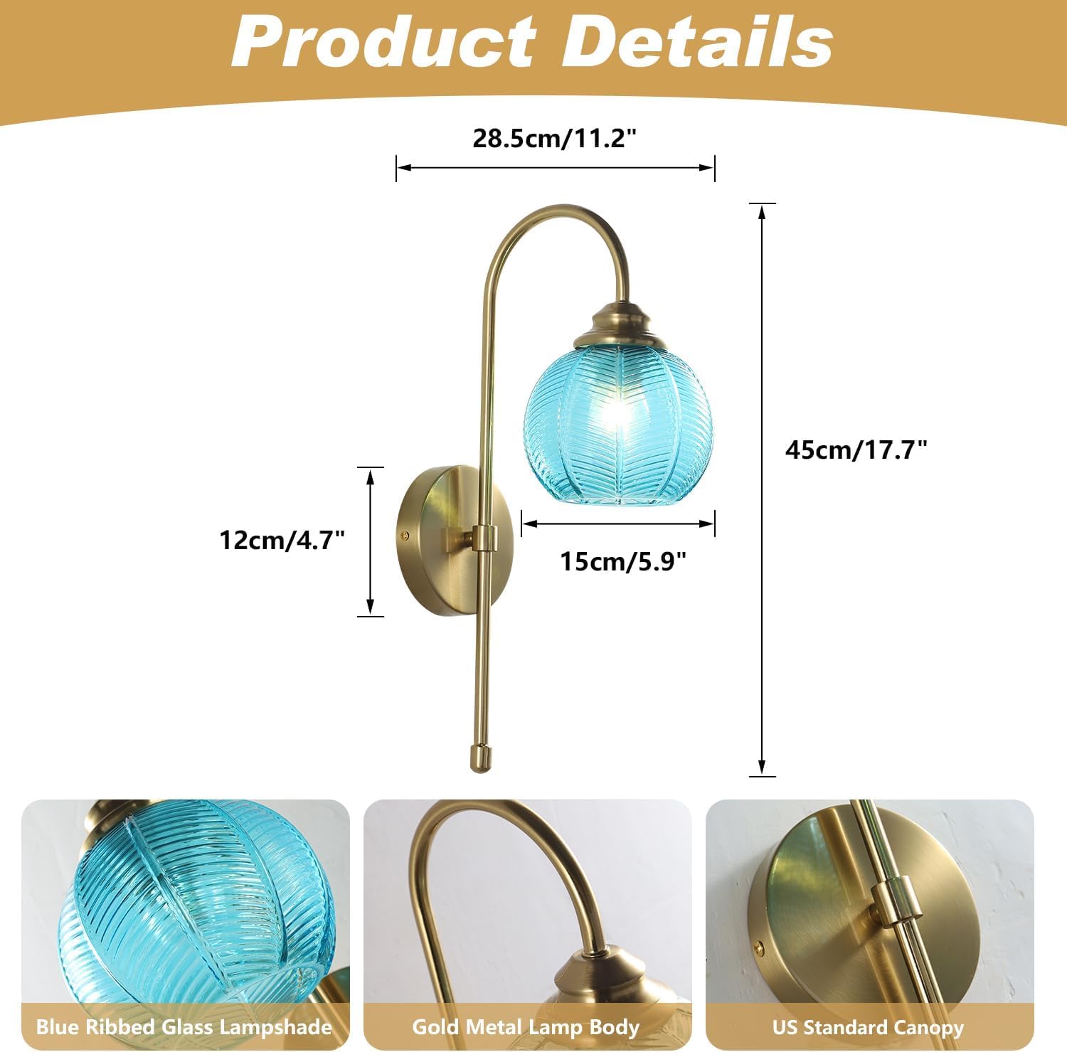 Glass Wall Sconce Mid Century Vintage Wall Lamp Modern Globe Bathroom Sconces Wall Lighting Brass Gold Wall Sconces Long Thin Wall Sconce Bedroom Bedside Wall Lamp