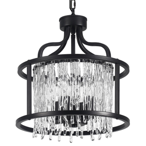 Crystal Chandelier 4Lights, Small Black and Crystal Pendant Light Fixture 12.59Inches, Modern Hanging Lighting Crystal Mini Chandeliers Gorgeous for Hallway Entryway Bedroom E12 