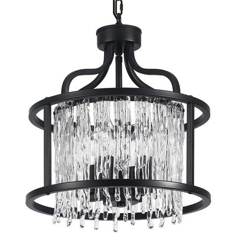 Crystal Chandelier 4Lights, Small Black and Crystal Pendant Light Fixture 12.59Inches, Modern Hanging Lighting Crystal Mini Chandeliers Gorgeous for Hallway Entryway Bedroom E12 