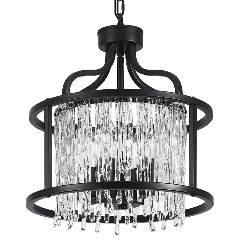 Crystal Chandelier 4Lights, Small Black and Crystal Pendant Light Fixture 12.59Inches, Modern Hanging Lighting Crystal Mini Chandeliers Gorgeous for Hallway Entryway Bedroom E12 