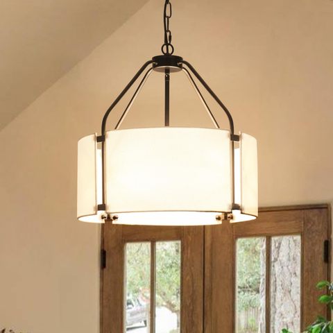 Drum Pendant Light 4Lights, Fabric Drum Pendant Lighting Fixture Drum Hanging Light Simple Modern Pendant Lighting for Dining Room Hallway Foyer 