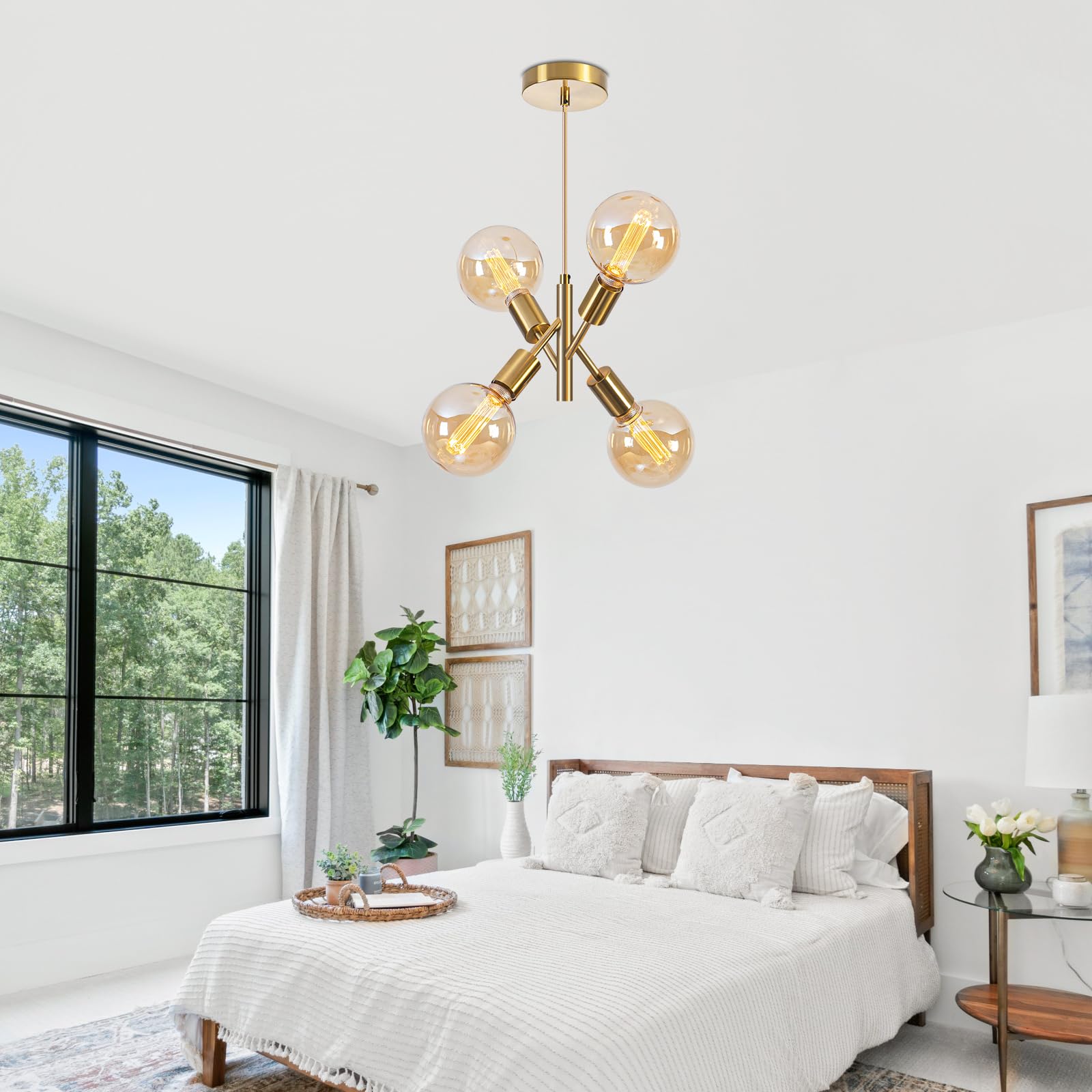 4-Lights Gold Pendant Light Fixture Dining Room Light Fixture Over Table Mid Century Modern Chandelier Gold Sputnik Chandelier for Dining Room Living Room, Bedroom, Kitchen Visit the illus illuminatio