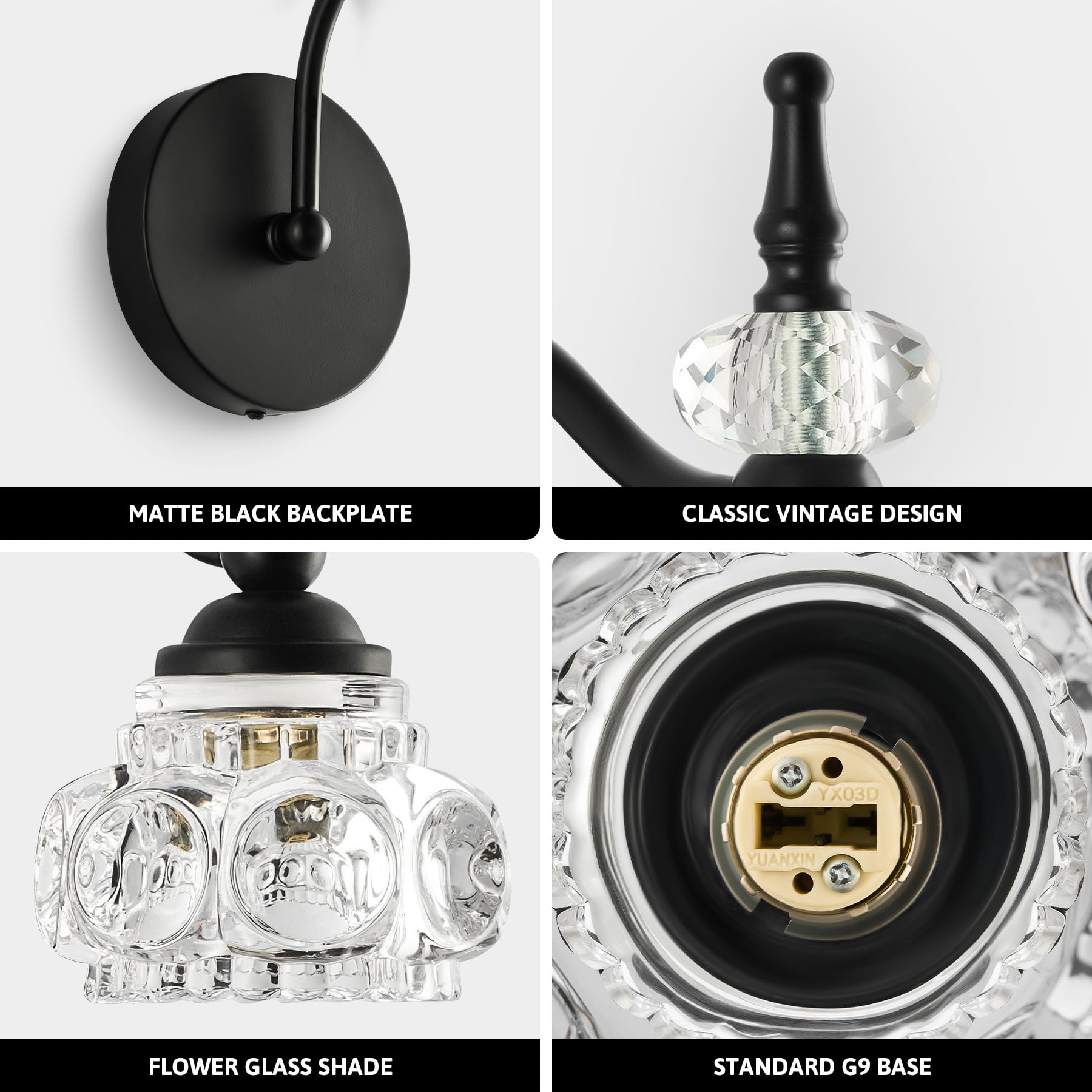  Bathroom Vanity Light Fixture, Bathroom Lights Over Mirror Black Vanity Lights, Modern Vintage Wall Lights for Bathroom Bedroom Hallway Entryway Living Room Corridor